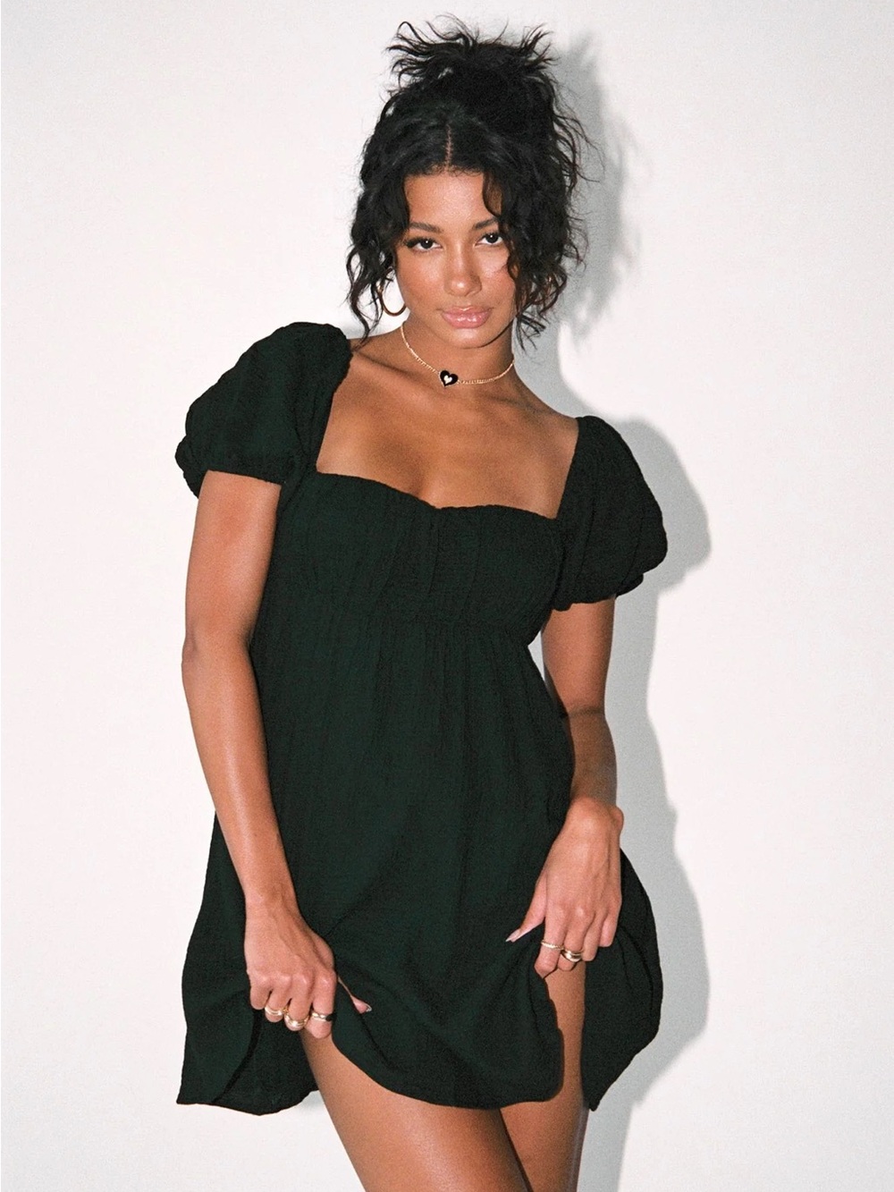 Princess Polly Black Puff-Sleeve Square-Neck Mini Dress